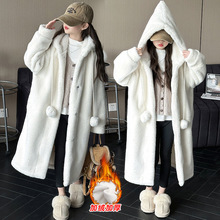 女童冬季中长款外套2025新款儿童白色时尚加绒加厚宽松兔毛大衣潮