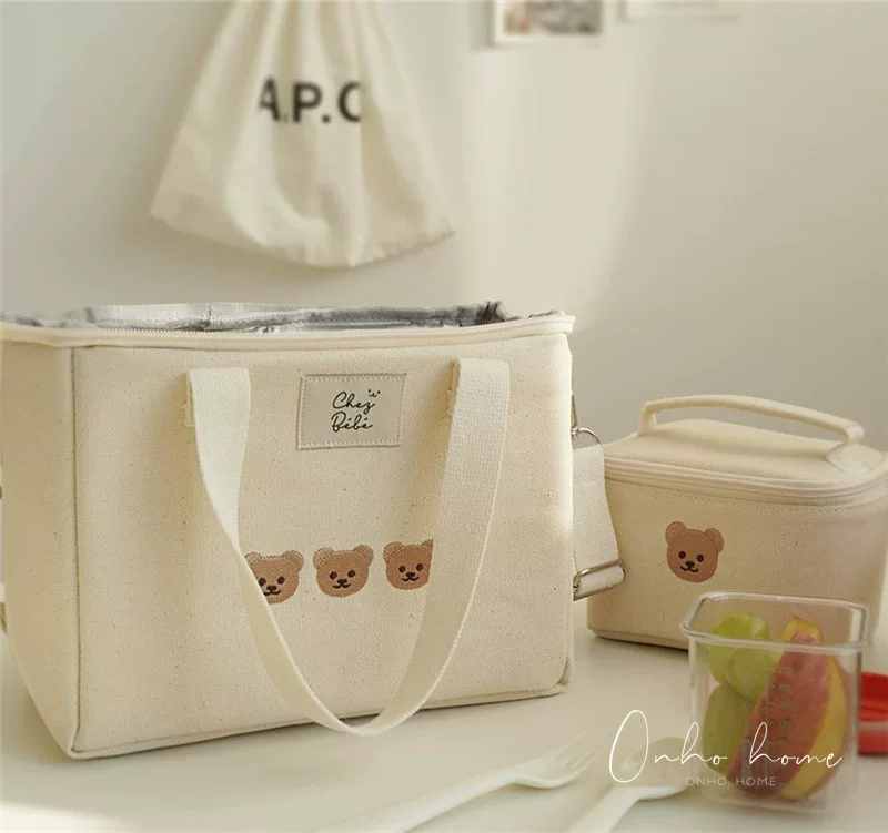 Брендовый большой термос, кошелек, ручная мультяшная сумка через плечо для матери и ребенка, Южная Корея, с маленькими медведятами, с вышивкой, утолщенная, сумка для пищи
