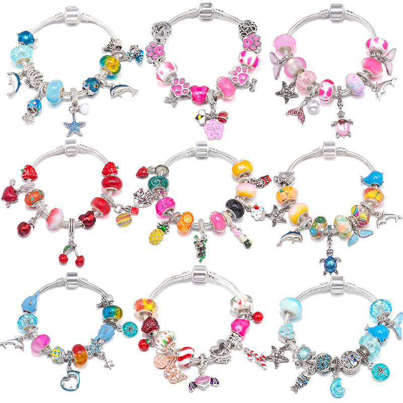 K-Style of Hot-Selling Fashion Female DIY Bracelet Ladybug Little Bee Pendant Pink Foot Beaded Bestie Couple Gift
