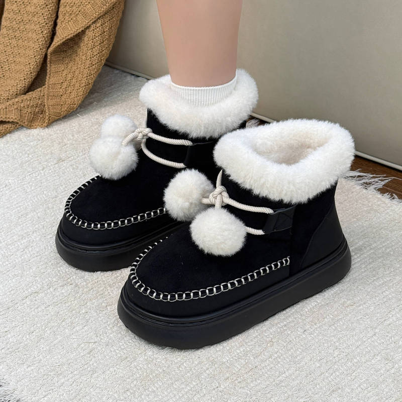 Women's Winter Thick-Soled Cotton Slippers with Heel, Indoor Home Warm Fleece-Lined Snow Boots, Outer Wear Cotton Shoes for Winter