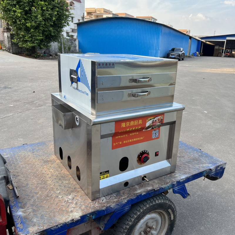 Longjingding modelo de coche de tres ruedas máquina de salchichas de gas vapor comercial multifuncional horno de salchichas de vapor de desayuno cabina completa image 7