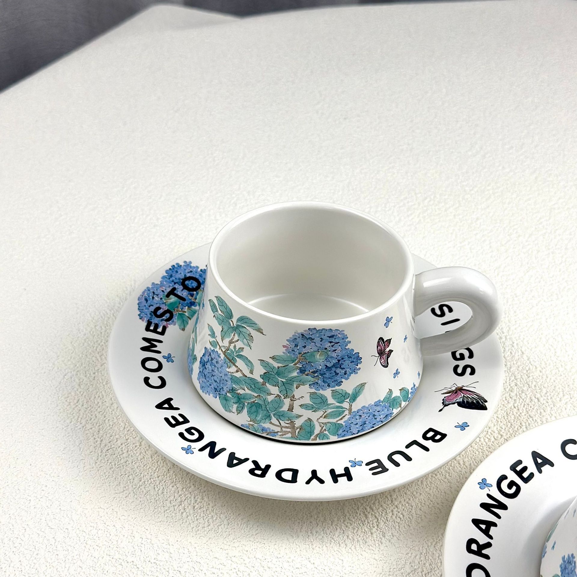 Tazas de hortenida de verano sin fin, tazas de café, platos de regalo de mano francesa, diseñador de flores retro, tazas de marca originales