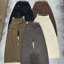 2025秋冬新品美式复古假两件拼接屁帘休闲裤松紧腰显瘦百搭工装裤