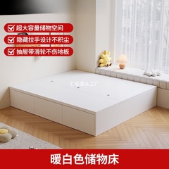 实木床现代简约储物双人床高箱无床头收纳小户型榻榻米单人床代发