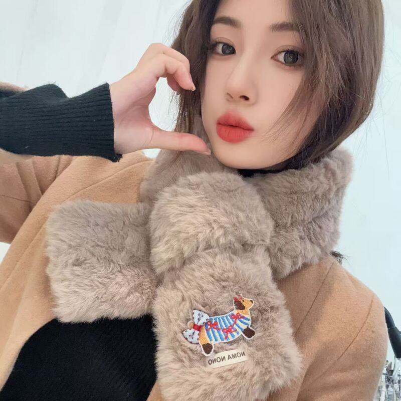 かわいいダックスフントのぬいぐるみスカーフ、冬の女性向け新作、厚手で暖かいネックウォーマー、韓国風高級感のあるネックウォーマー、学生向け|undefined