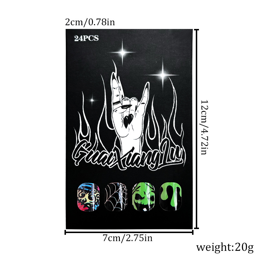 Nail art di Halloween con mandorle, ragnatela nera, mostro, teschio, nail art a strisce bianche e nere, toppa 24_voghion.com