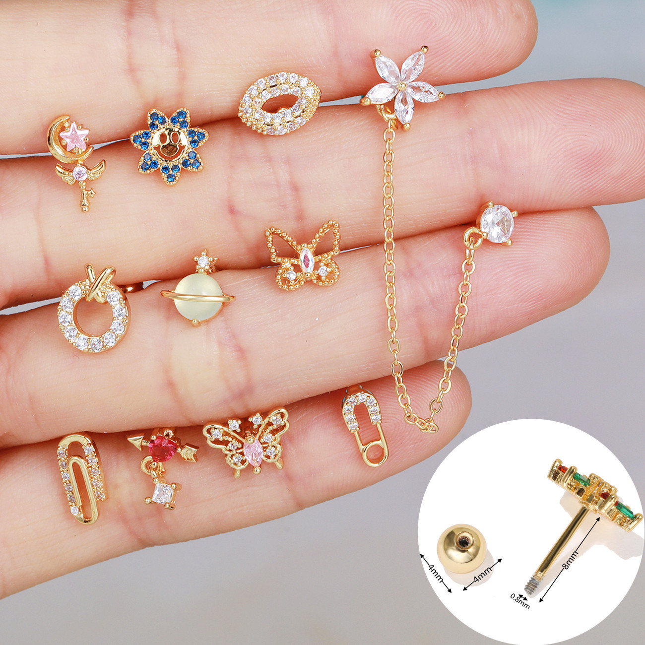 Fashion Geometric Brass Plating Zircon Ear Studs 1 Piece display picture 1