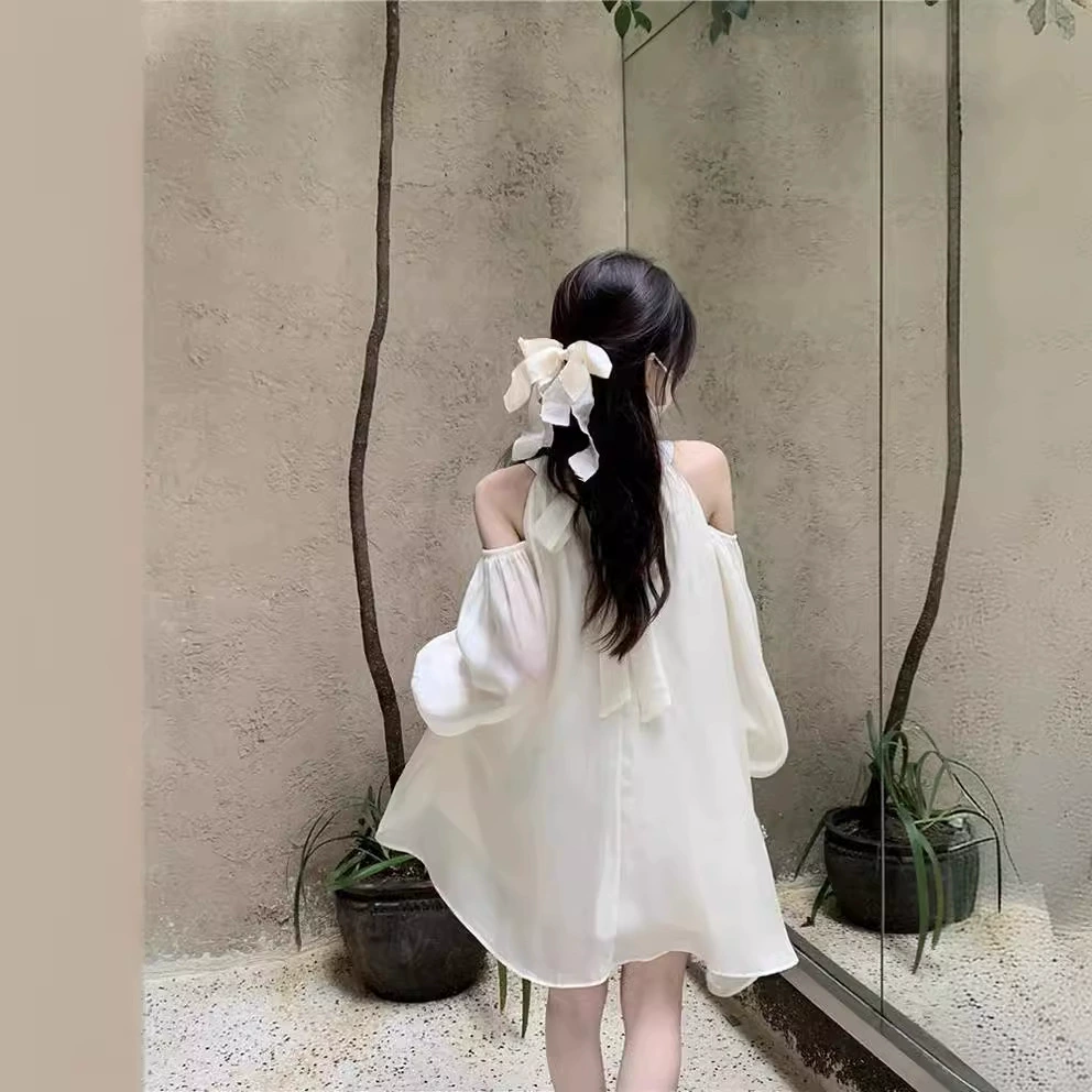 Платье в французском стиле, милый дизайн, пройма Cold-Shoulder, A-line, светлый абрикос, размеры S–2XL