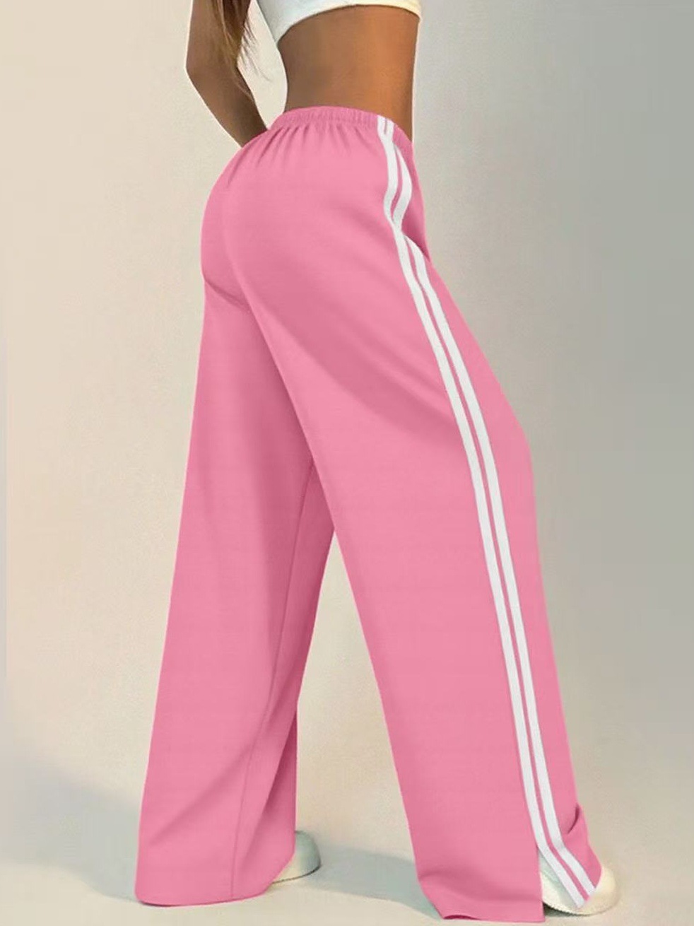 High-waisted Wide-leg Lounge Pants With Side Stripe Detail_voghion.com