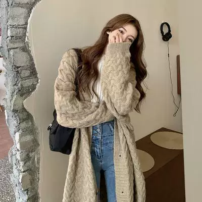 Каджган, длинный свитер, демисезонный ретро-пиджак, increased thickness, mid-length, oversize, корейский стиль