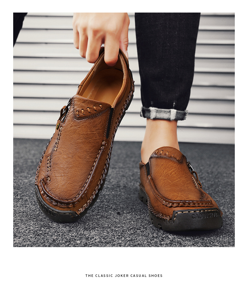 Spring And Autumn New Loafers Cross-Border Large Size Casual Slip-On Leather Men's Outdoor Hand-Sewn Driving Shoes_vogvips.com