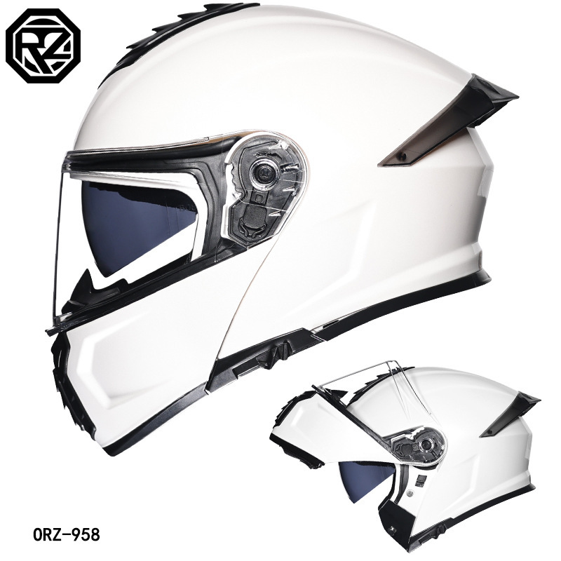 Orz casco de coche eléctrico masculino y femenino casco de verano doble espejo trasero medio completo personalidad cuatro estaciones pareja Bluetooth
