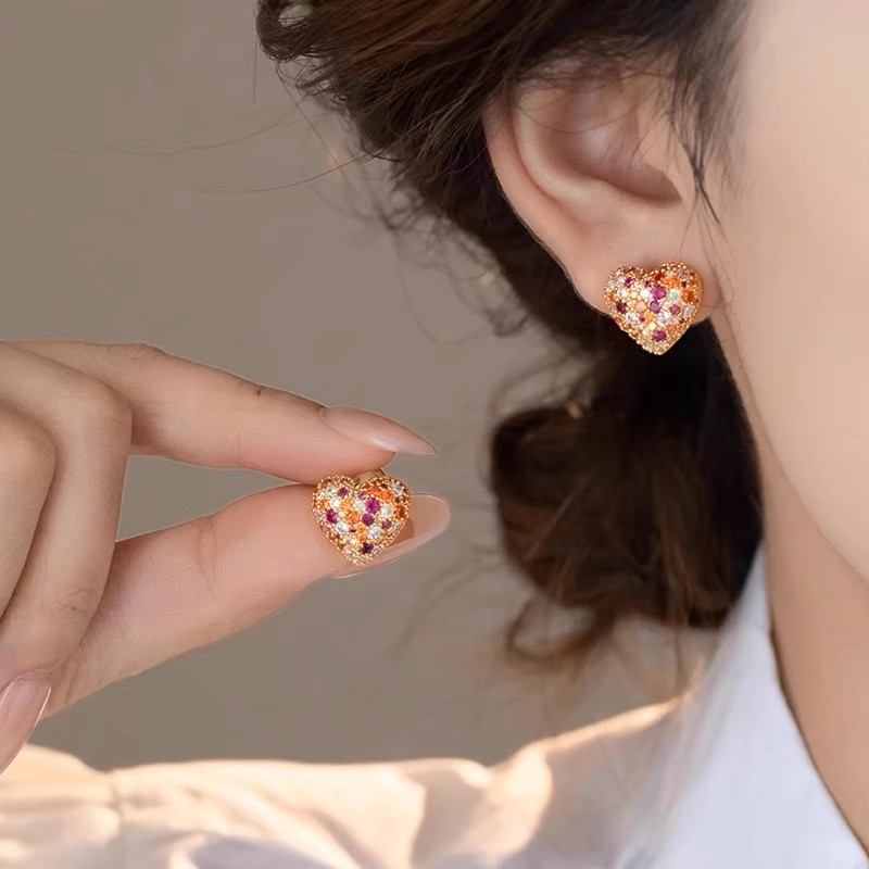 Elegant fuchsia small sophisticated earrings with zircon