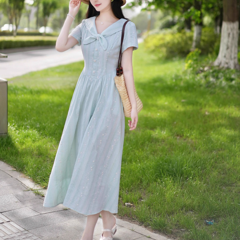 夏の美しい小さなスカート、クール、高貴、ハイエンド、寛大、まとも、ユニークで美しい、女性用ピンチウエストブルードレス|undefined