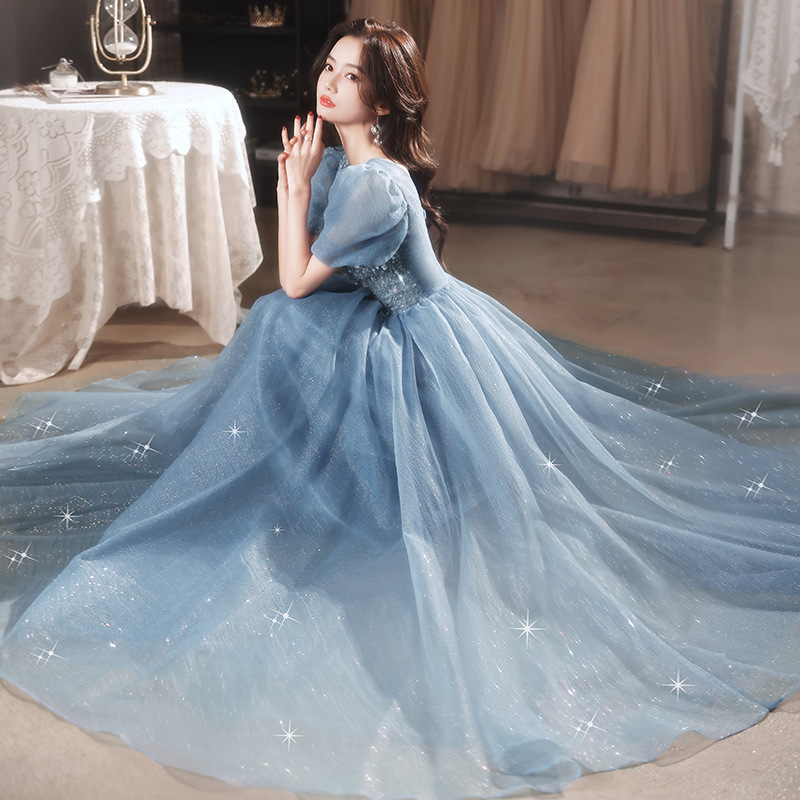 Hostess Evening Gown 2025 Summer New Style Heavy Sequined Elegant Long Princess-Style Banquet Dress Ball Gown