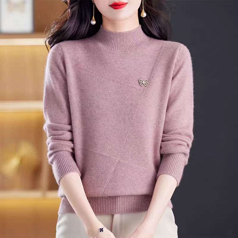 羊绒毛衣女2025秋冬新款半高领打底衫加厚针织衫内搭上衣宽松纯色|undefined