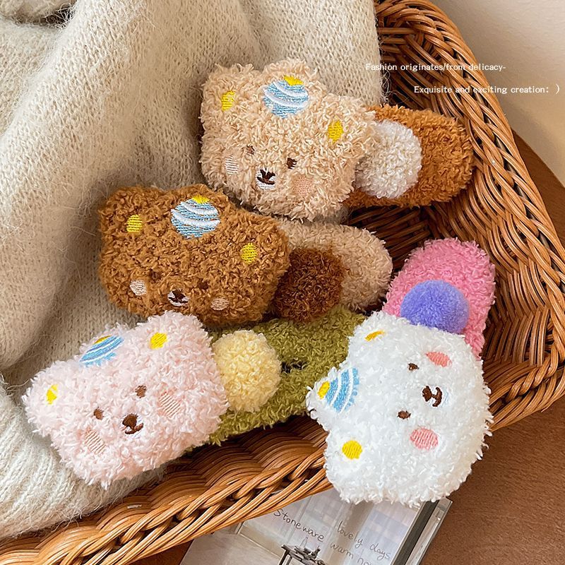 Pudín de peluche oso agarrar clips lateral de la mujer frisa clips de cabello rotos detrás de la cabeza de cabello de boca de pato grande clips de cabello tocado