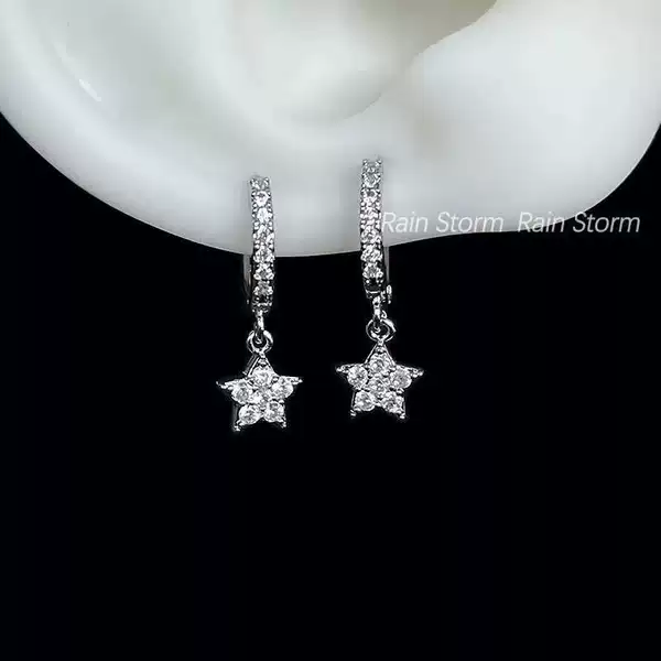 Rain Storm Super Shiny Full Diamond Star Pendant Earrings Niche Temperament Minimalist Style Versatile Exquisite Earrings