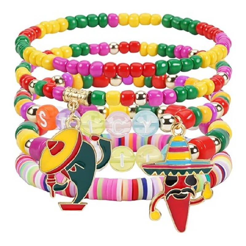 Amazon Cross-Border Best-Selling Mexican Carnival Multi-Color Soft Clay Acrylic Letter Elastic Bracelet Stacking Set Amazon Cross-Border Best-Selling Mexican Carnival Multi-Color Soft Clay Acrylic Letter Elastic Bracelet Stacking Set