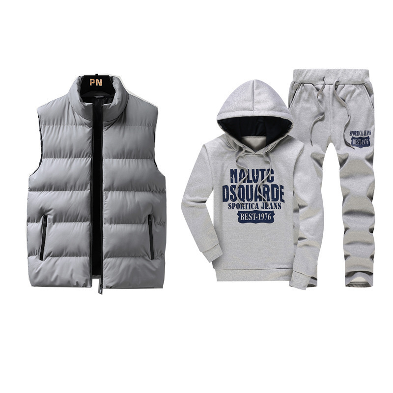 Otoño y invierno nuevos hombres encapuchados letras chaqueta chaqueta chaqueta de plumón chaleco de algodón chaleco de tamaño grande tres piezas set hombre