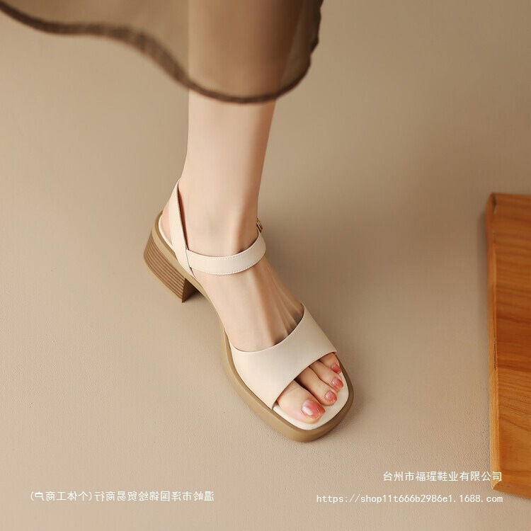 2026 Summer New Style French Square-Toe Roman Chunky Heel Sandals for Women, Retro Style One-Strap Open-Toe High Heels, Brown 2026 Summer New Style French Square-Toe Roman Chunky Heel Sandals for Women, Retro Style One-Strap Open-Toe High Heels, Brown