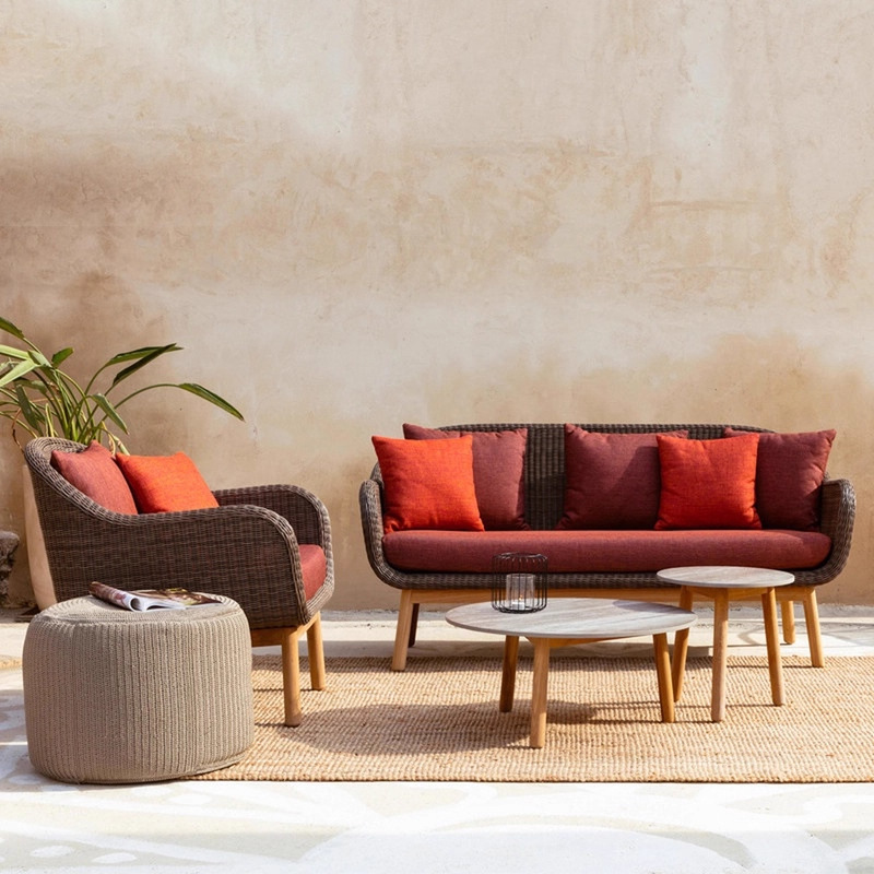 Sofá de madera maciza al aire libre patio ocio simple terraza villa balcón jardín silla de caña muebles mesa de té combinación