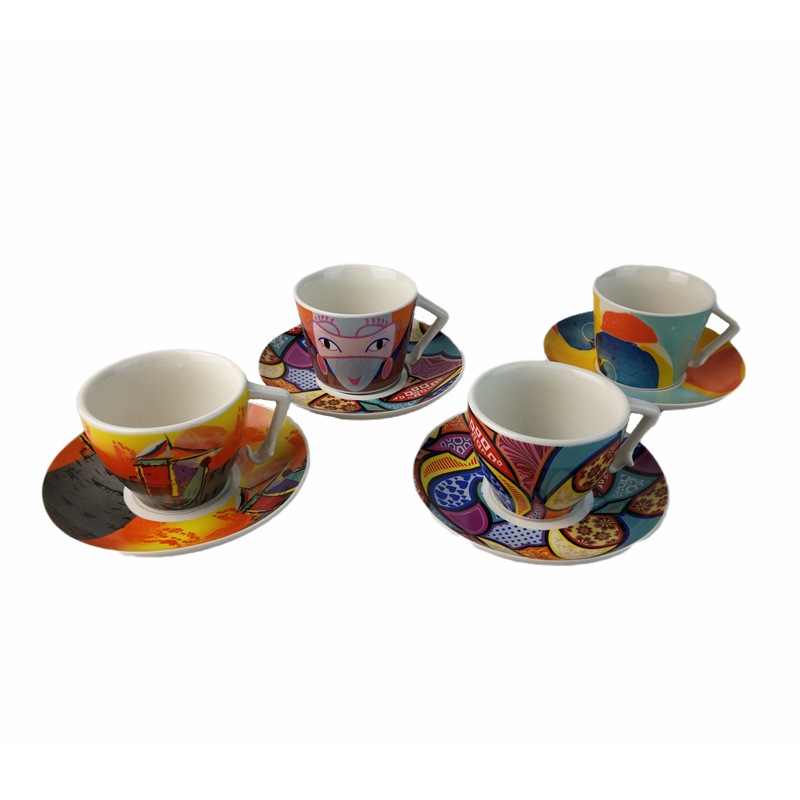 Creativo brazo mango cappuccino latte taza de café espresso europeo galleta taza y platillo