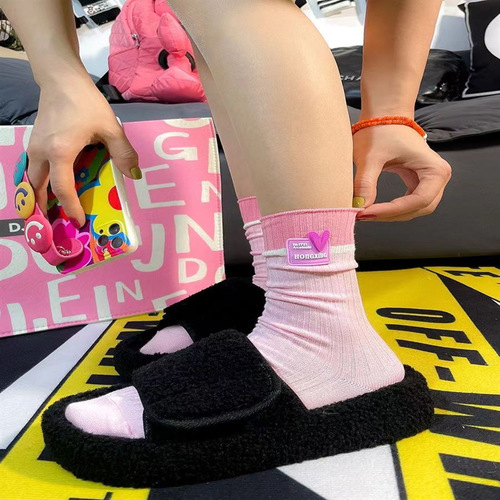  spring and summer new thin socks for women striped Internet celebrity pink long tube socks Japanese style ins trend medium tube socks for women