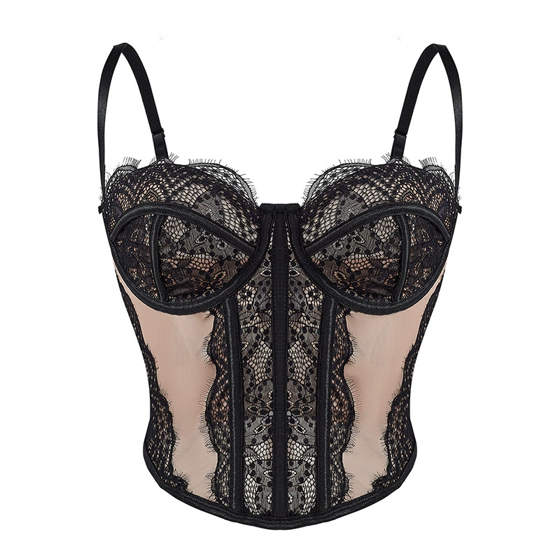 Контрастный цветной кружевной топ в европейском и американском стиле, сексуальный топ без рукавов с вырезом на спине, прозрачный топ на подтяжках для женщин