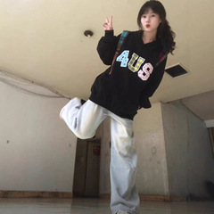 日系百搭宽松休闲字母印花长袖卫衣女高级感潮流潮酷遮屁股上衣服