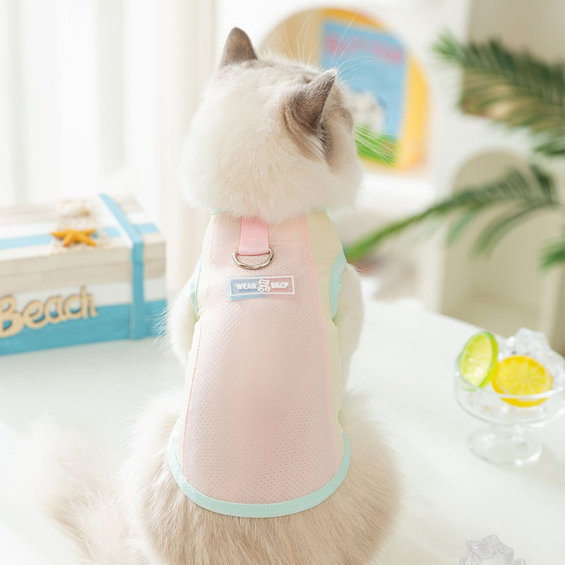 Cat primavera y verano macarons transpirables pequeña mariposa malla protector solar fresco gato mascota chaleco de tracción ropa para perros