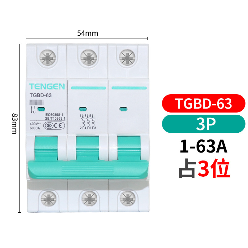 Tianzheng TGBD - 63 interruptor de aire 2p interruptor 1p hogar 3P trifásico 32a pequeño disyuntor 100a vacío image 13