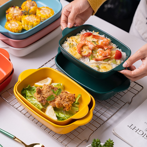 Source manufacturer wholesale Nordic underglaze color household creative baking double-eared rice bowl baking pan foreign trade cross-border