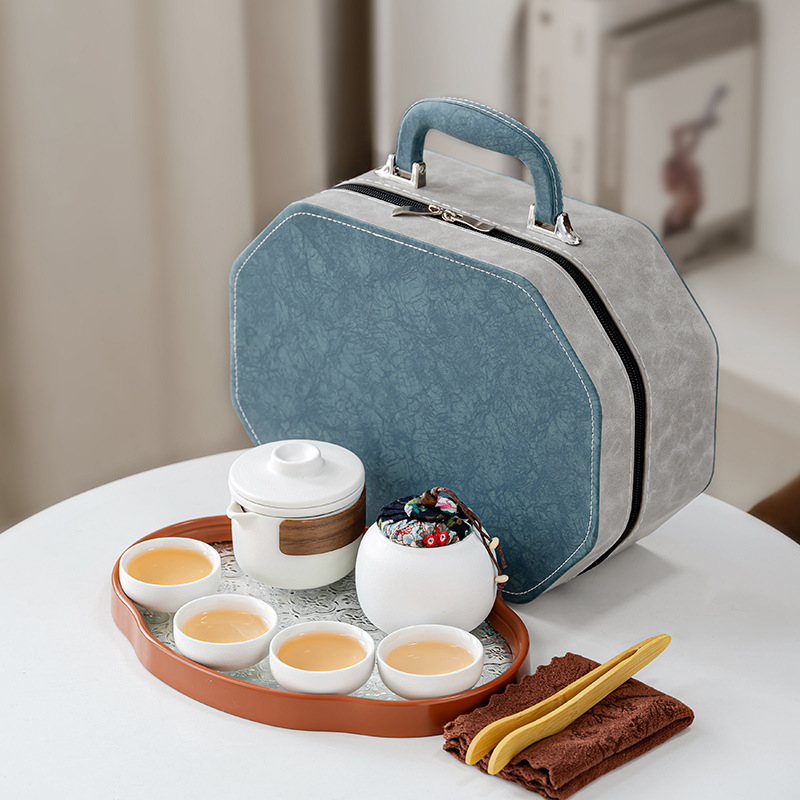 Retro Minimalist Coarse Pottery Tea Set Quick-Brew Kit for Car and Camping, Business Custom Logo Creative Leather Packaging Retro Minimalist Coarse Pottery Tea Set Quick-Brew Kit for Car and Camping, Business Custom Logo Creative Leather Packaging