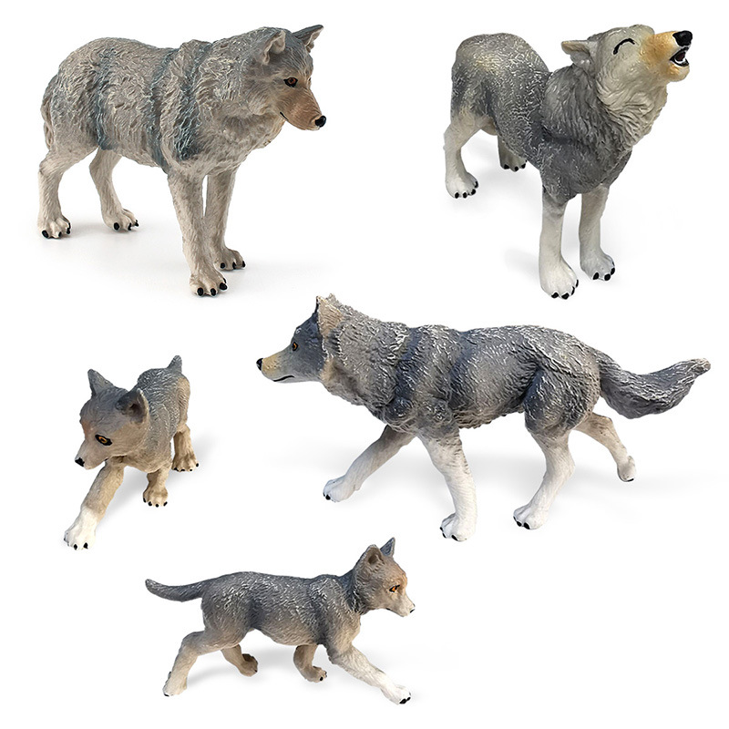 Simulación transfronteriza animal lobo siberiano rey modelo combinación Lobo Rey bebé Lobo macho hembra Lobo sólido juguete estático