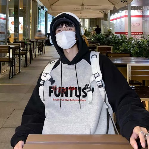 Men's Hooded Sweatshirt Cozy Casual Streetwear Ins Hong Kong Style Loose Fit Letter Print Sweatshirt for Spring and Autumn