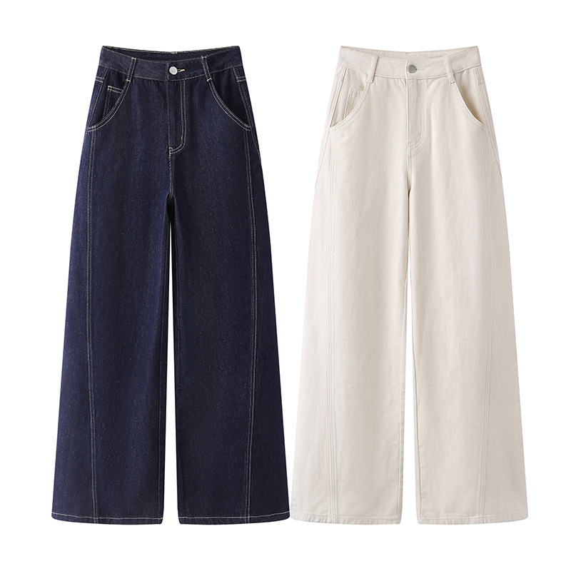 2025 Spring and Autumn New High Waist Slimming Straight Jeans Women's Loose Wide Leg Casual All-match Long Pants