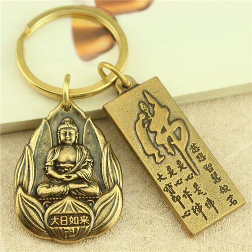 Brass twelve zodiac sign keychain natal Buddha and bodhisattva eight guardian saints creative personalized retro car pendant
