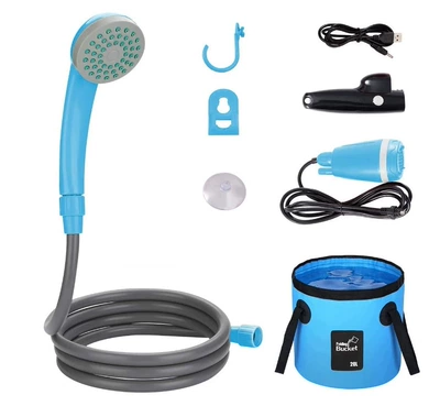 electric shower, outdoor car — Kempinq və səyahət - wireless-lithium-battery-model-a-black-and-blue-with-20l-water-bucket
