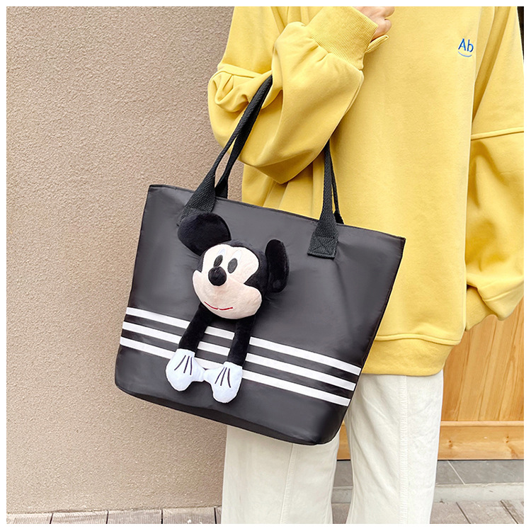 Large-capacity shopping and grocery bag, Korean-style chic casual versatile nylon contrasting color striped single-shoulder crossbody bucket bag undefined