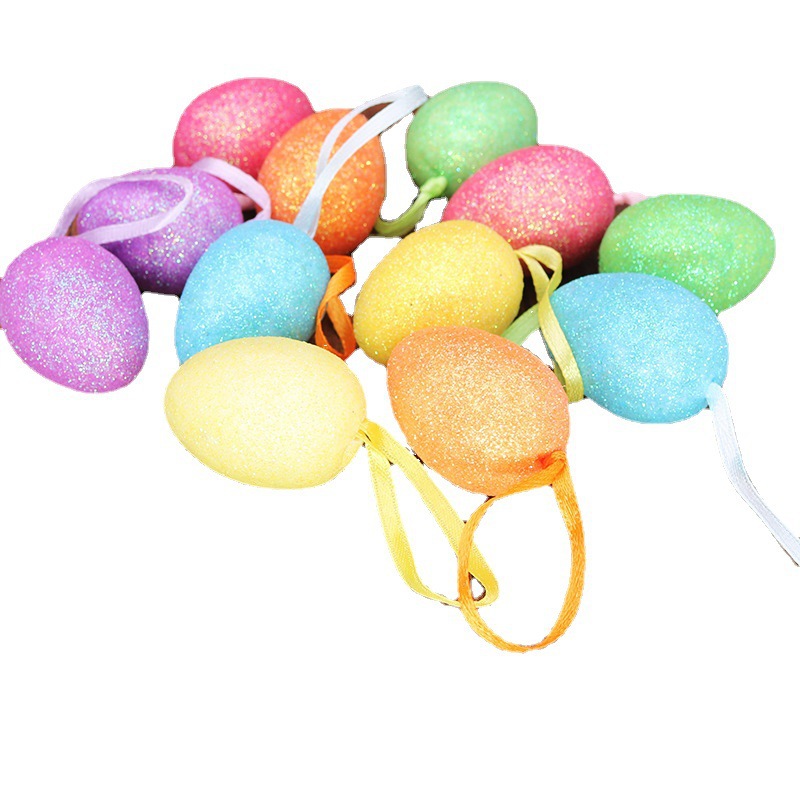 Huevo de espuma de Pascua 2.5 * 3.5cm polvo de oro bolsillo de red huevo de resurrección juguetes de dibujos animados decoración al por mayor