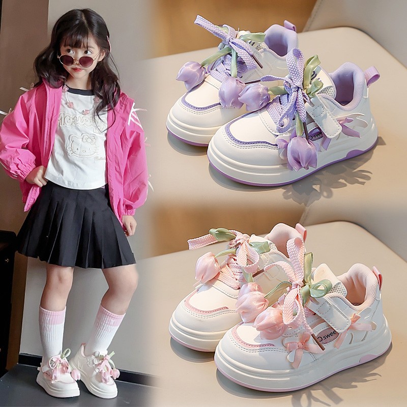 Zapatos de skate para niñas 2025 nuevos zapatos de primavera y otoño de flores para niños zapatos blancos para niñas zapatos casuales arco