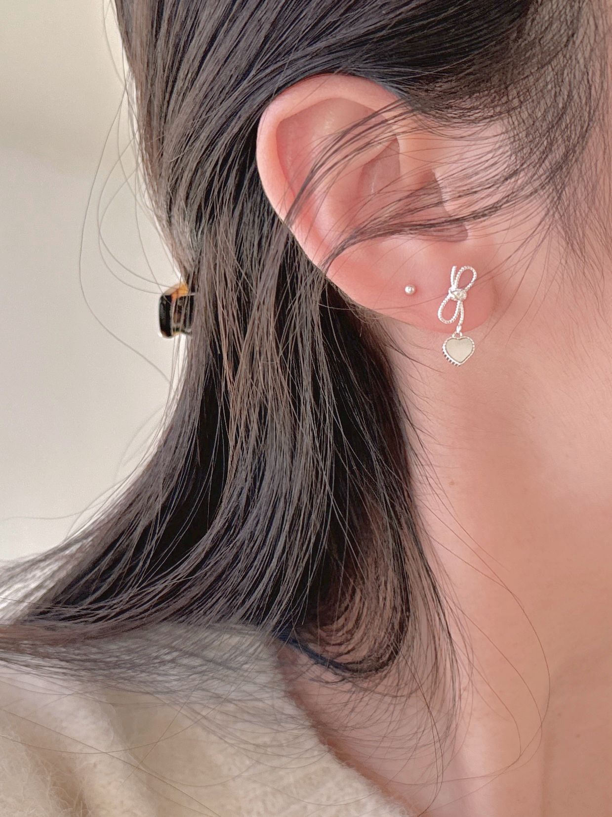 18K Gold Plated Plating Material 1 Pair 18K Gold Plated 925 Sterling Silver Shell 925 Sterling Silver Earrings Heart Shape Bow Knot Drop Earrings