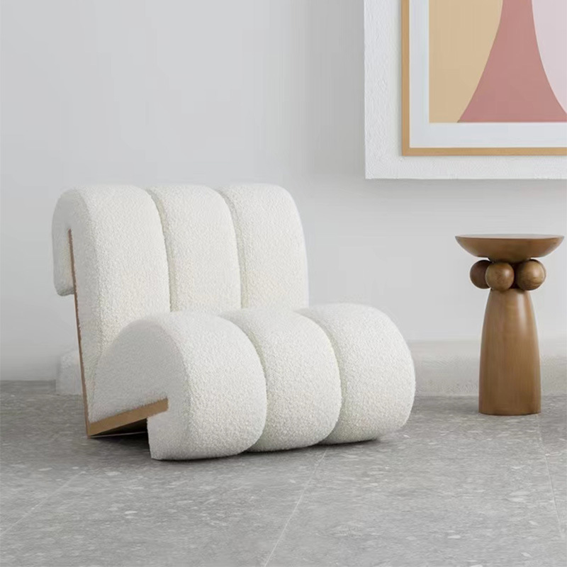 Sillón de Salón de Diseño Moderno y Simple, Estilo Wabi-Sabi, de Lana de Cordero, Hecho de Madera Maciza Ecológica