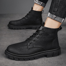 黑色马丁靴男款厚底英伦复古风工装靴户外中邦靴2024新款冬季男靴