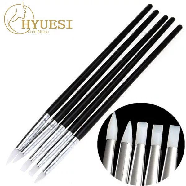 Cross-border five-pack tools for nail art super soft silicone pen small head silicone embossing pen black rod hollow carving