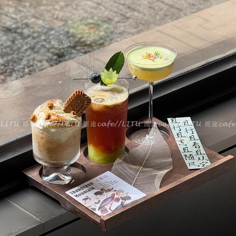 One Bean, Three Drinks: Perforated Wooden Tray, Glass Cup Set, Italian Espresso Ceramic Coffee Cup, Latte Drink Cup