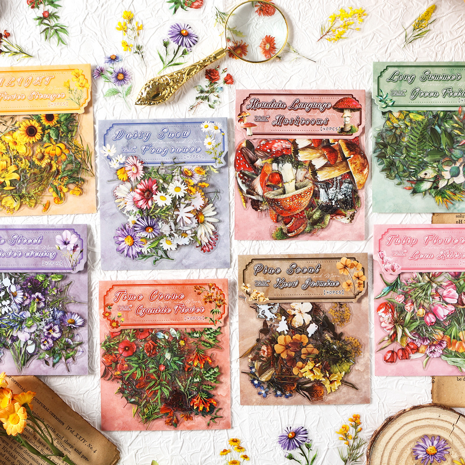 Paquete de pegatinas de cuenta manual de la serie de sueños florales Pegatinas de flores de plantas retro Pet Bolsa de pegatinas de plantas de flores impermeables