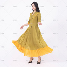 三宅褶皱衣服连衣裙长裙轻奢高级感撞色假两件女装批发非洲风跨境