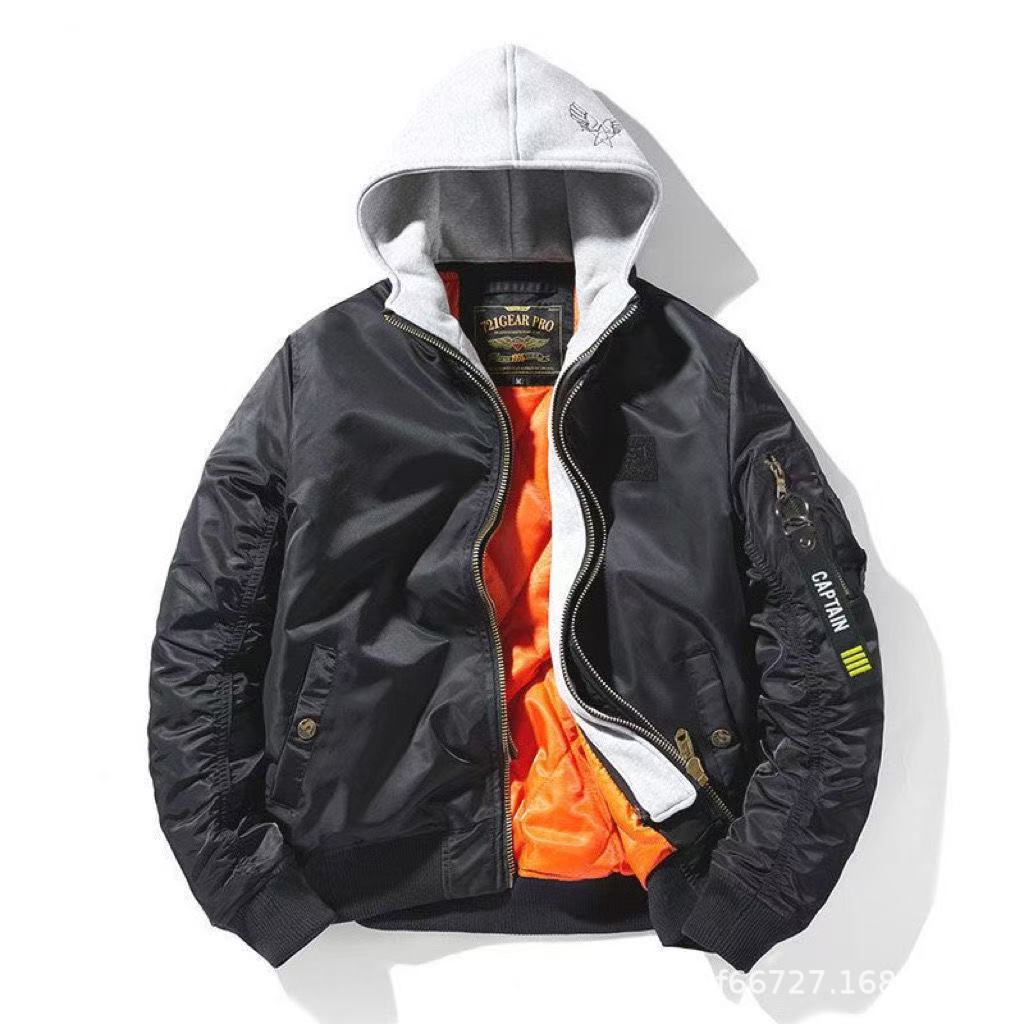 Autumn Winter New Air Force MA1 Pilot Thickened Fashion Trendy Coat Long Sleeve Casual Detachable Cotton Jacket_viptrois.com
